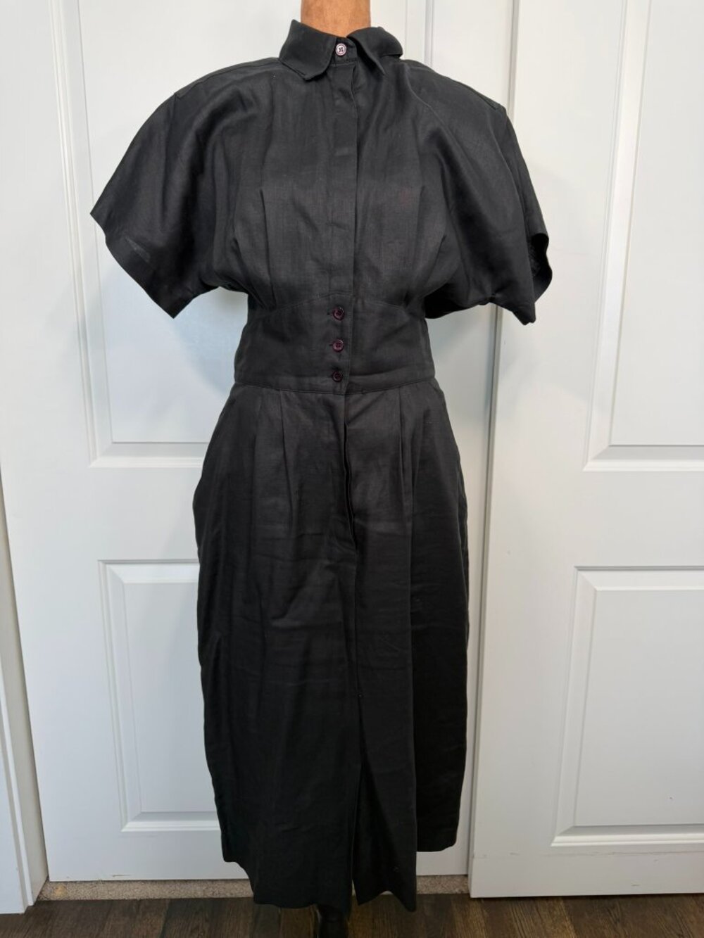 Vintage 1980s Nordstrom Point of View Black Linen Dress Sz 10 - Picture 4 of 15